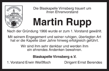 Traueranzeige von Martin Rupp von Ansbach