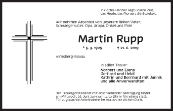 Traueranzeige von Martin Rupp von Ansbach