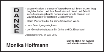 Traueranzeige von Monika Hoffmann von Neustadt/ Scheinfeld/ Uffenheim