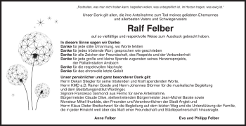 Traueranzeige von Ralf Felber von Ansbach
