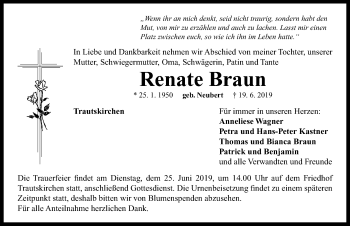 Traueranzeige von Renate Braun von Neustadt/ Scheinfeld/ Uffenheim