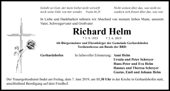 Traueranzeige von Richard Helm von Neustadt/ Scheinfeld/ Uffenheim