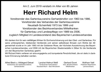 Traueranzeige von Richard Helm von Neustadt/ Scheinfeld/ Uffenheim