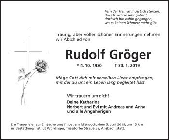 Traueranzeige von Rudolf Gröger von Ansbach