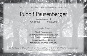 Traueranzeige von Rudolf Pausenberger von Ansbach
