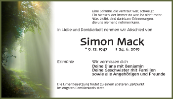 Traueranzeige von Simon Mack von Dinkelsbühl/ Feuchtwangen