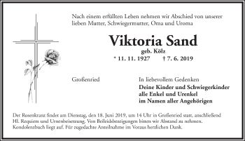 Traueranzeige von Viktoria Sand von Dinkelsbühl/ Feuchtwangen