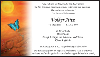Traueranzeige von Volker Hitz von Rothenburg