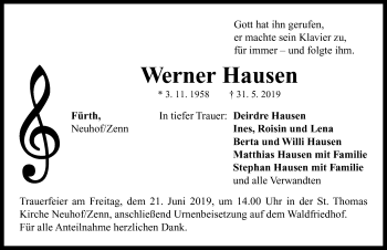 Traueranzeige von Werner Hausen von Neustadt/ Scheinfeld/ Uffenheim