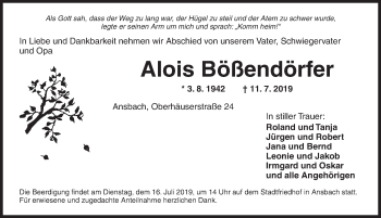 Traueranzeige von Alois Bößendörfer von Dinkelsbühl/ Feuchtwangen