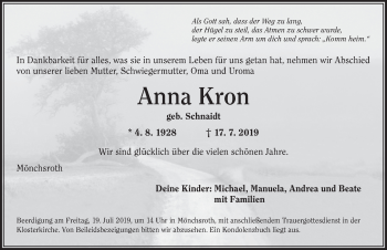 Traueranzeige von Anna Kron von Dinkelsbühl/ Feuchtwangen