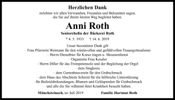 Traueranzeige von Anni Roth von Neustadt/ Scheinfeld/ Uffenheim