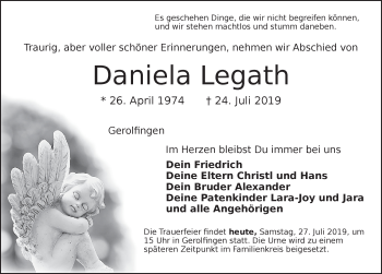 Traueranzeige von Daniela Legath von Dinkelsbühl/ Feuchtwangen