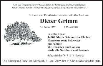 Traueranzeige von Dieter Grimm von Rothenburg