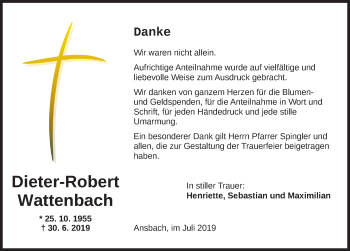 Traueranzeige von Dieter-Robert Wattenbach von Ansbach