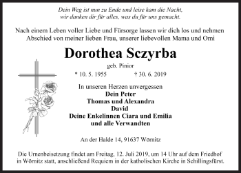 Traueranzeige von Dorothea Sczyrba von Rothenburg