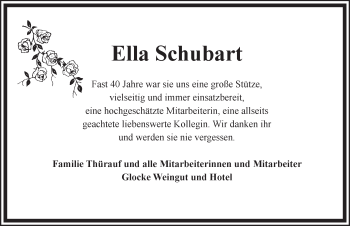 Traueranzeige von Ella Schubart von Rothenburg