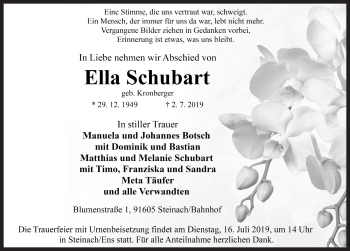 Traueranzeige von Ella Schubart von Rothenburg