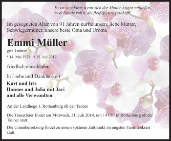 Traueranzeige von Emmi Müller von Rothenburg