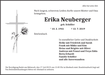 Traueranzeige von Erika Neuberger von Dinkelsbühl/ Feuchtwangen