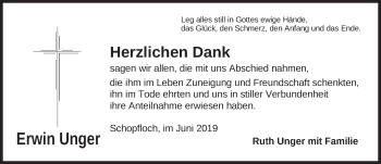 Traueranzeige von Erwin Unger von Dinkelsbühl/ Feuchtwangen