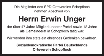 Traueranzeige von Erwin Unger von Dinkelsbühl/ Feuchtwangen