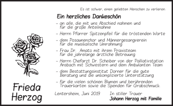 Traueranzeige von Frieda Herzog von Dinkelsbühl/ Feuchtwangen