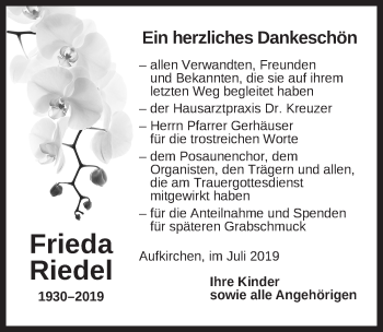 Traueranzeige von Frieda Riedel von Dinkelsbühl/ Feuchtwangen