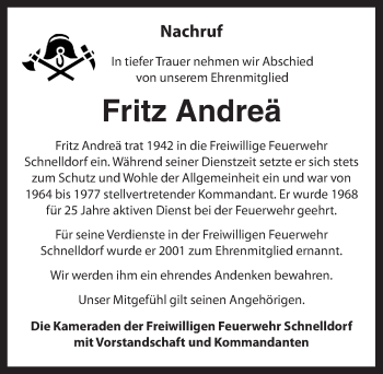 Traueranzeige von Fritz Andreä von Dinkelsbühl/ Feuchtwangen