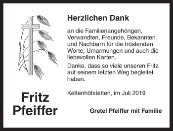 Traueranzeige von Fritz Pfeiffer von Ansbach