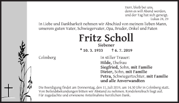 Traueranzeige von Fritz Scholl von Ansbach