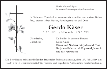 Traueranzeige von Gerda Käser von Neustadt/ Scheinfeld/ Uffenheim