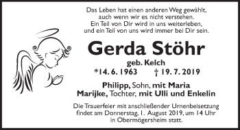 Traueranzeige von Gerda Stöhr von Dinkelsbühl/ Feuchtwangen