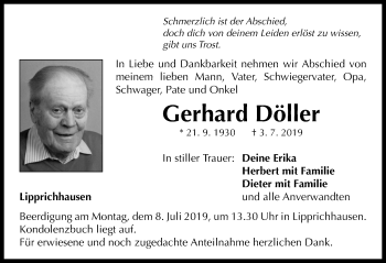 Traueranzeige von Gerhard Döller von Neustadt/ Scheinfeld/ Uffenheim