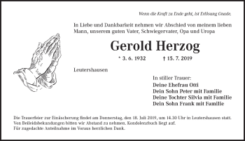 Traueranzeige von Gerold Herzog von Ansbach