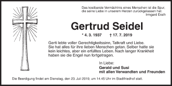 Traueranzeige von Gertrud Seidel von Ansbach