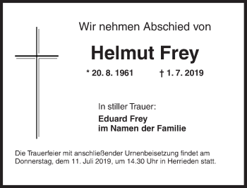 Traueranzeige von Helmut Frey von Dinkelsbühl/ Feuchtwangen