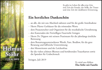 Traueranzeige von Helmut Stöhr von Dinkelsbühl/ Feuchtwangen