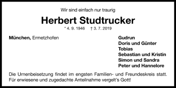 Traueranzeige von Herbert Studtrucker von Neustadt/ Scheinfeld/ Uffenheim