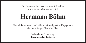Traueranzeige von Hermann Böhm von Rothenburg
