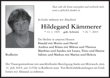 Traueranzeige von Hildegard Kämmerer von Neustadt/ Scheinfeld/ Uffenheim