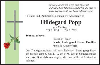 Traueranzeige von Hildegard Popp von Neustadt/ Scheinfeld/ Uffenheim