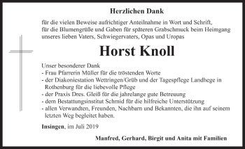 Traueranzeige von Horst Knoll von Rothenburg