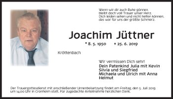 Traueranzeige von Joachim Jüttner