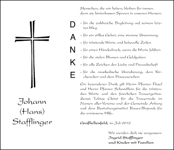 Traueranzeige von Johann  Stafflinger von Dinkelsbühl/ Feuchtwangen