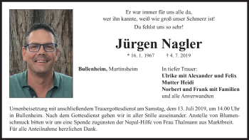 Traueranzeige von Jürgen Nagler von Neustadt/ Scheinfeld/ Uffenheim