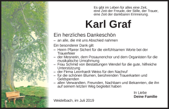 Traueranzeige von Karl Graf von Dinkelsbühl/ Feuchtwangen