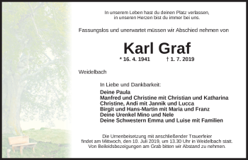 Traueranzeige von Karl Graf von Dinkelsbühl/ Feuchtwangen