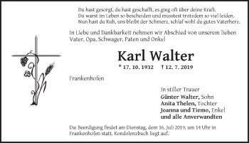 Traueranzeige von Karl Walter von Dinkelsbühl/ Feuchtwangen