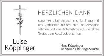 Traueranzeige von Luise Köpplinger von Ansbach